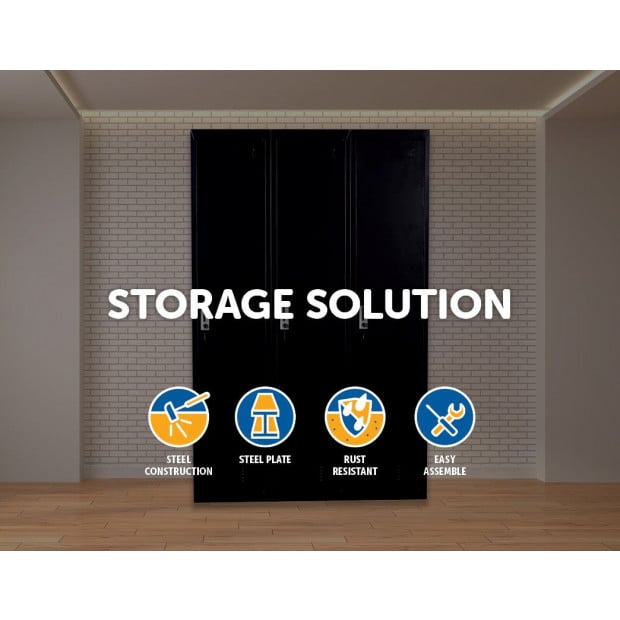 Three-door Side By Side Office Gym Shed Storage Locker Black Image 2