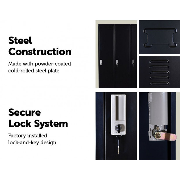 Three-door Side By Side Office Gym Shed Storage Locker Black Image 3