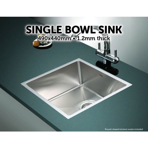 490x440mm Handmade Stainless Steel Kitchen Laundry Sink With Waste Image 2