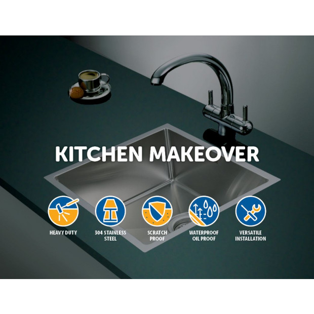 490x440mm Handmade Stainless Steel Kitchen Laundry Sink With Waste Image 3