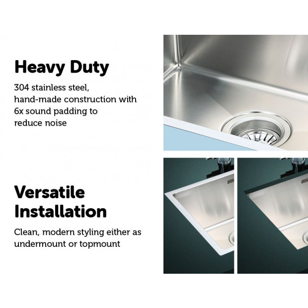 490x440mm Handmade Stainless Steel Kitchen Laundry Sink With Waste Image 4