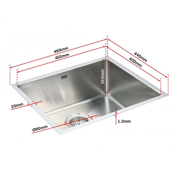 490x440mm Handmade Stainless Steel Kitchen Laundry Sink With Waste Image 7