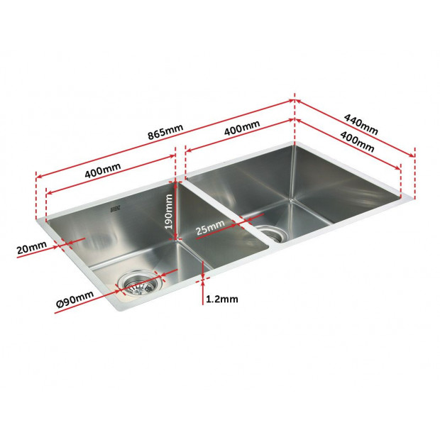 Stainless Steel Sink - 865 x 440mm x 190mm Image 7