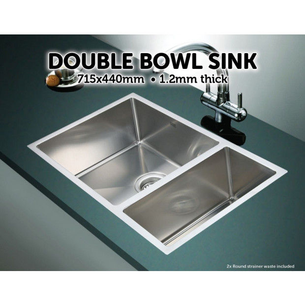 715x440mm Handmade Stainless Steel Kitchen Laundry Sink With Waste Image 2