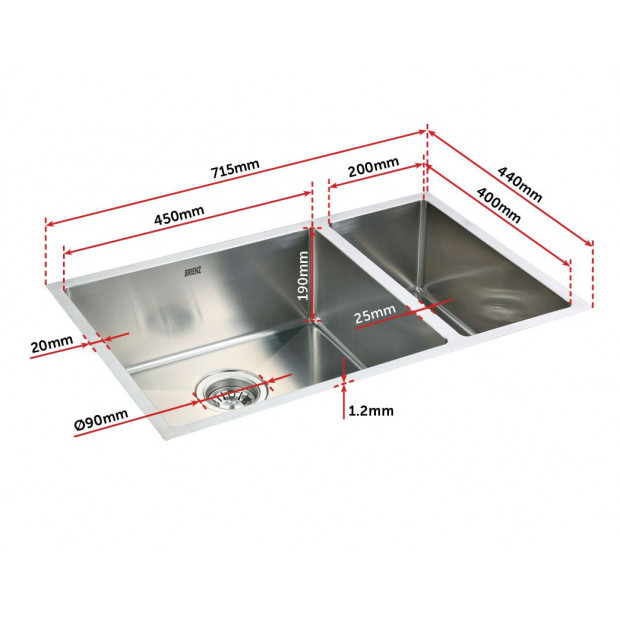 715x440mm Handmade Stainless Steel Kitchen Laundry Sink With Waste Image 7