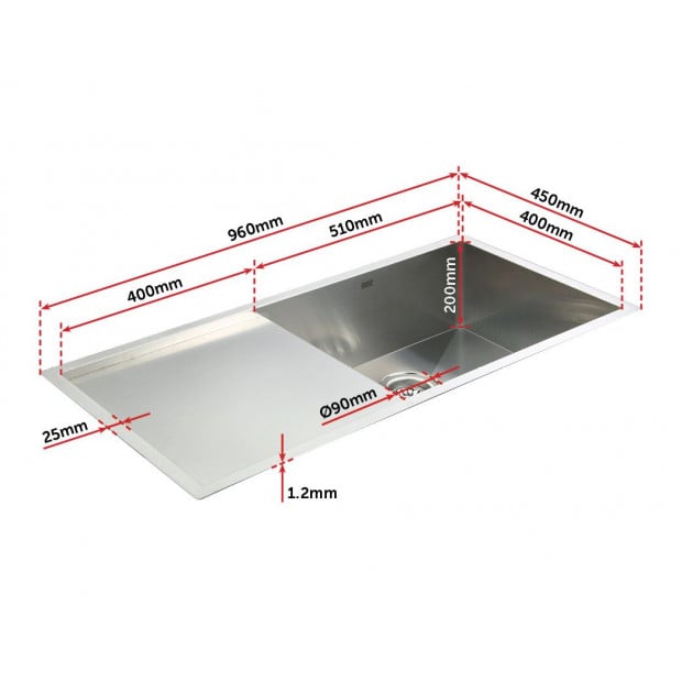 960x450mm Handmade Stainless Steel Kitchen Sink With Waste Image 7