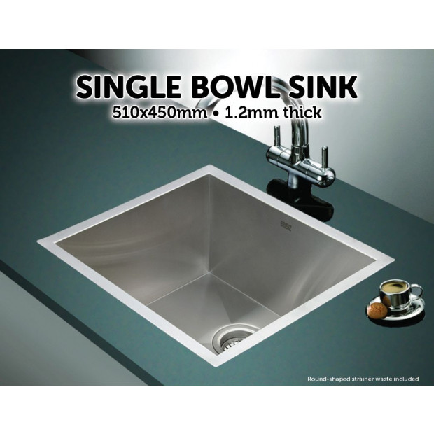 510x450mm Handmade Stainless Steel Kitchen Laundry Sink With Waste Image 2