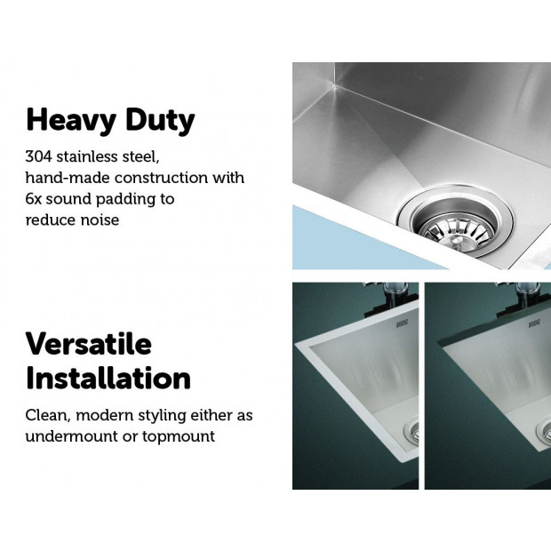 510x450mm Handmade Stainless Steel Kitchen Laundry Sink With Waste Image 4