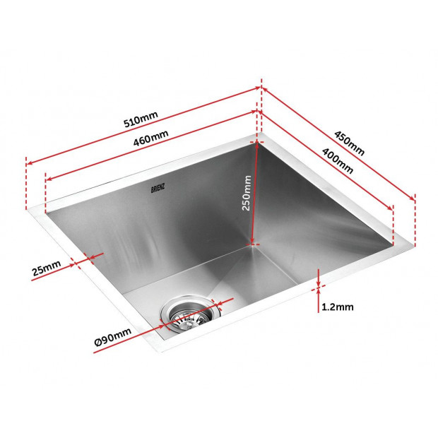 510x450mm Handmade Stainless Steel Kitchen Laundry Sink With Waste Image 7