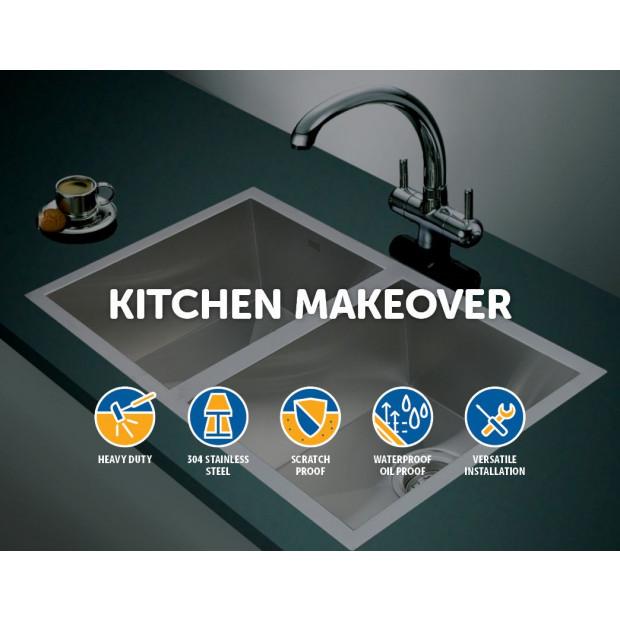 770 X 450mm Handmade Stainless Steel Kitchen Laundry Sink With Waste Image 3
