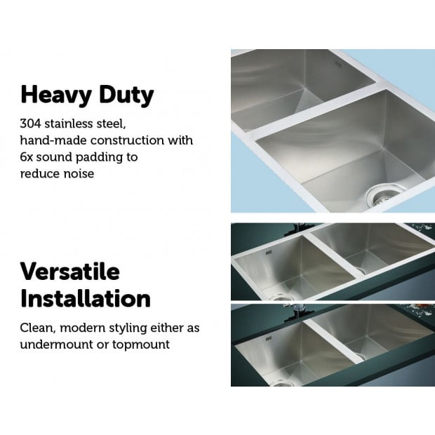 770 X 450mm Handmade Stainless Steel Kitchen Laundry Sink With Waste Image 4