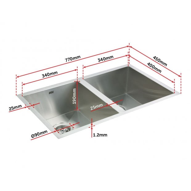 770 X 450mm Handmade Stainless Steel Kitchen Laundry Sink With Waste Image 7