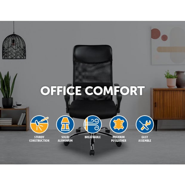 Ergonomic Mesh PU Leather Executive Mesh Office Chair Black Image 2