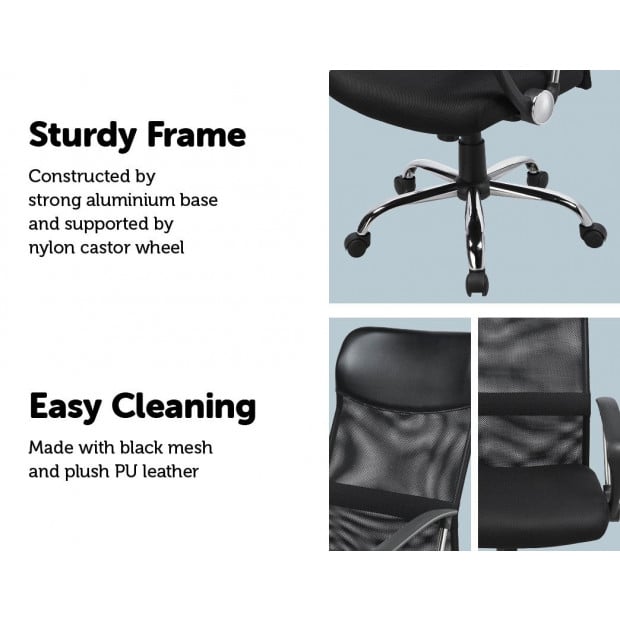 Ergonomic Mesh PU Leather Executive Mesh Office Chair Black Image 3