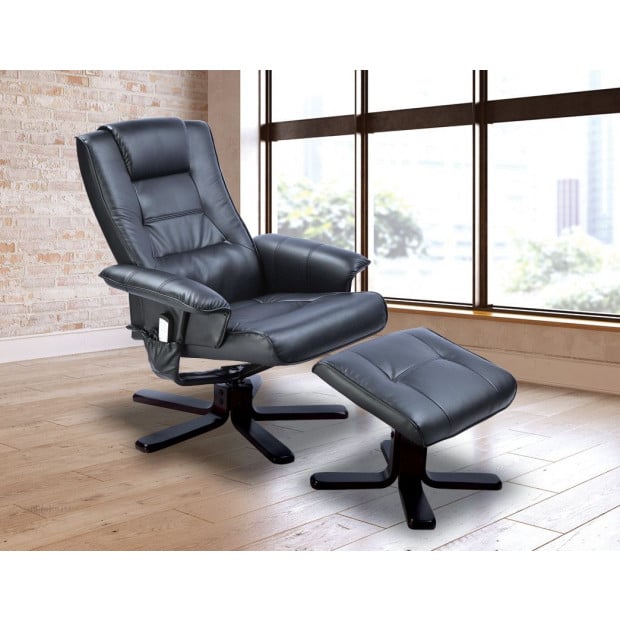 PU Leather Massage Chair Recliner Ottoman Lounge Remote Black