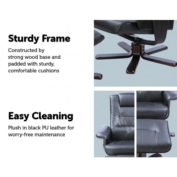 PU Leather Massage Chair Recliner Ottoman Lounge Remote Black Image 3