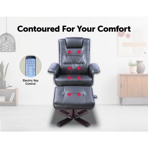 PU Leather Massage Chair Recliner Ottoman Lounge Remote Black Image 4