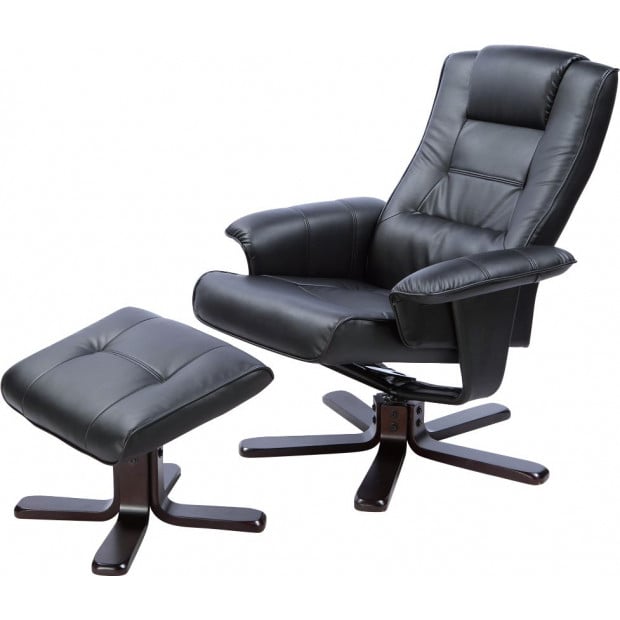 PU Leather Massage Chair Recliner Ottoman Lounge Remote Black Image 5