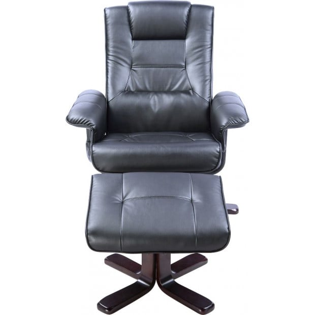 PU Leather Massage Chair Recliner Ottoman Lounge Remote Black Image 6