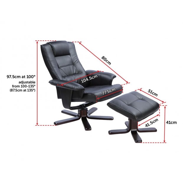 PU Leather Massage Chair Recliner Ottoman Lounge Remote Black Image 7