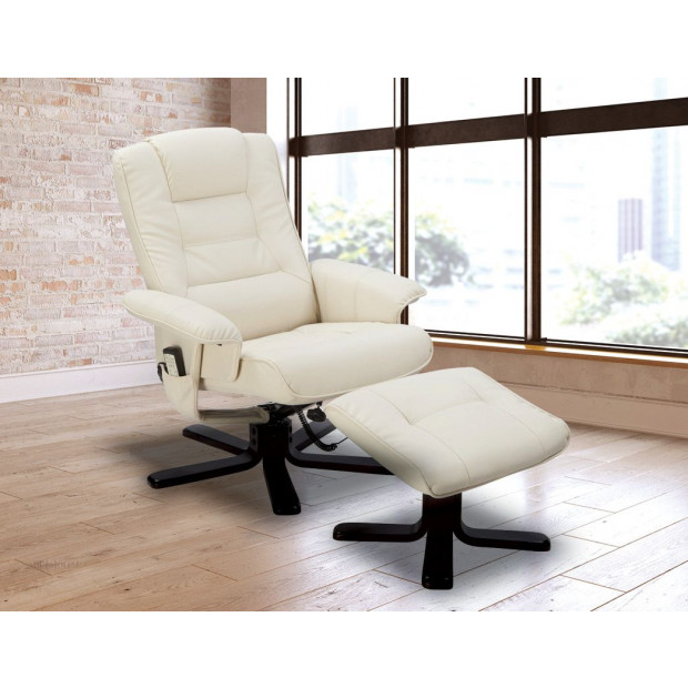 Pu Leather Massage Chair Recliner Ottoman Lounge Remote Cream