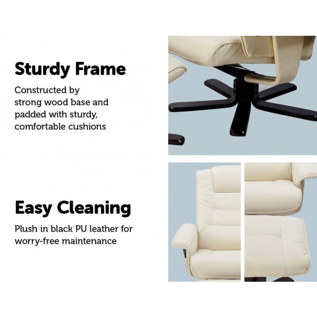 Pu Leather Massage Chair Recliner Ottoman Lounge Remote Cream Image 3