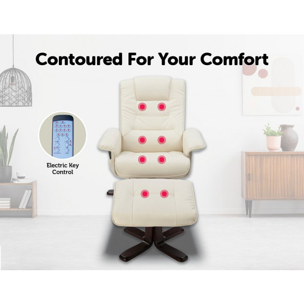 Pu Leather Massage Chair Recliner Ottoman Lounge Remote Cream Image 4