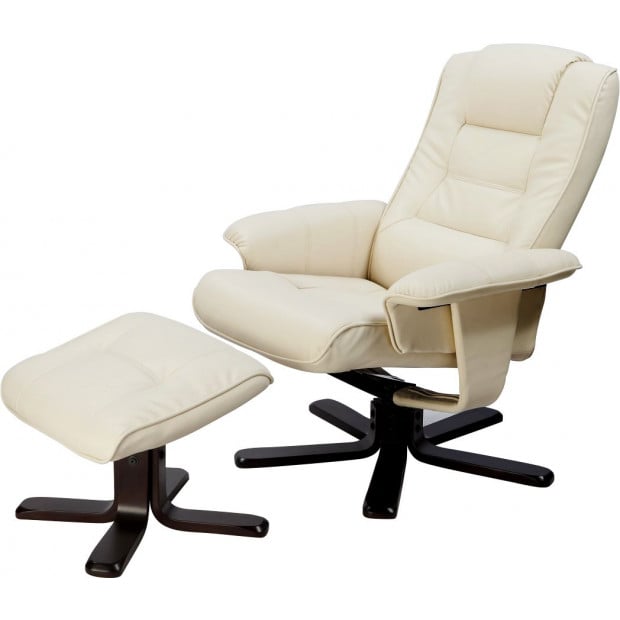 Pu Leather Massage Chair Recliner Ottoman Lounge Remote Cream Image 5