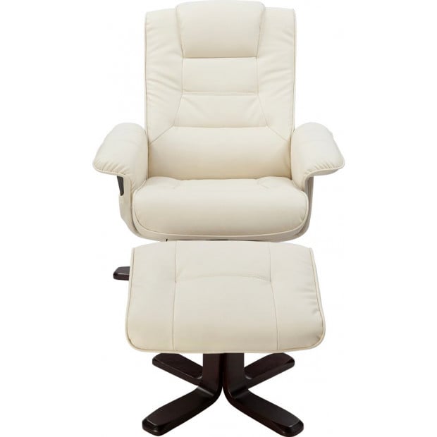 Pu Leather Massage Chair Recliner Ottoman Lounge Remote Cream Image 6
