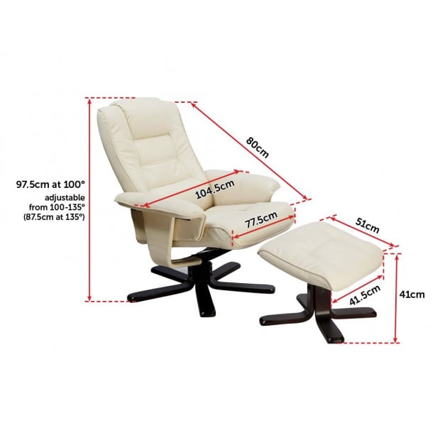 Pu Leather Massage Chair Recliner Ottoman Lounge Remote Cream Image 7