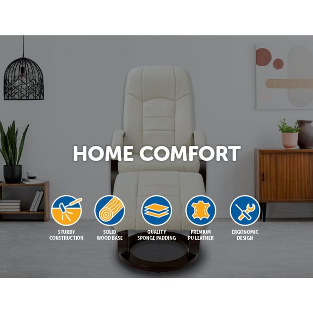 PU Leather Deluxe Massage Chair Recliner Ottoman Lounge Remote Image 2