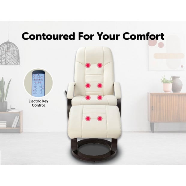 PU Leather Deluxe Massage Chair Recliner Ottoman Lounge Remote Image 4