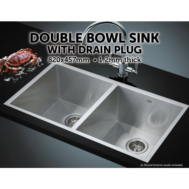 820x457mm Handmade Stainless Steel Kitchen Laundry Sink With Waste Image 2