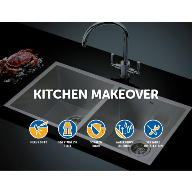 820x457mm Handmade Stainless Steel Kitchen Laundry Sink With Waste Image 3
