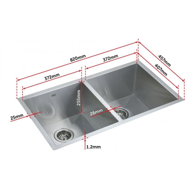 820x457mm Handmade Stainless Steel Kitchen Laundry Sink With Waste Image 7