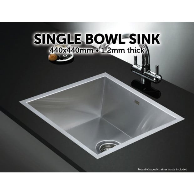 440 X 440mm Handmade Stainless Steel Kitchen Laundry Sink With Waste Image 2