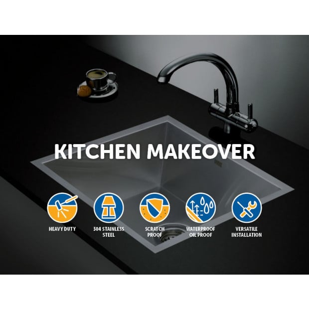 440 X 440mm Handmade Stainless Steel Kitchen Laundry Sink With Waste Image 3