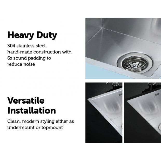 440 X 440mm Handmade Stainless Steel Kitchen Laundry Sink With Waste Image 4