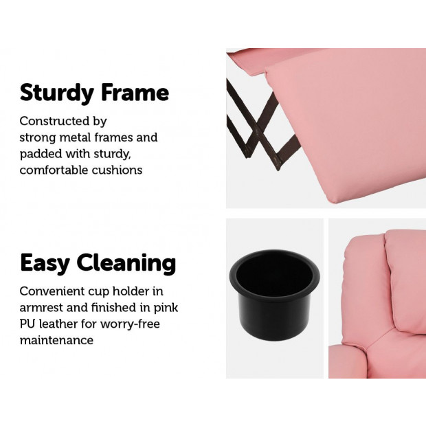 Pu Leather Kids Recliner With Drink Holder Image 3