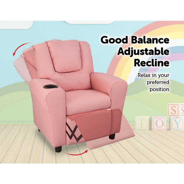 Pu Leather Kids Recliner With Drink Holder Image 4