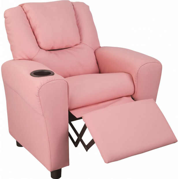 Pu Leather Kids Recliner With Drink Holder Image 5