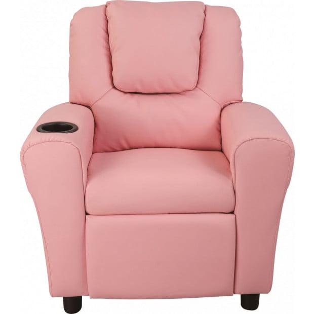 Pu Leather Kids Recliner With Drink Holder Image 6