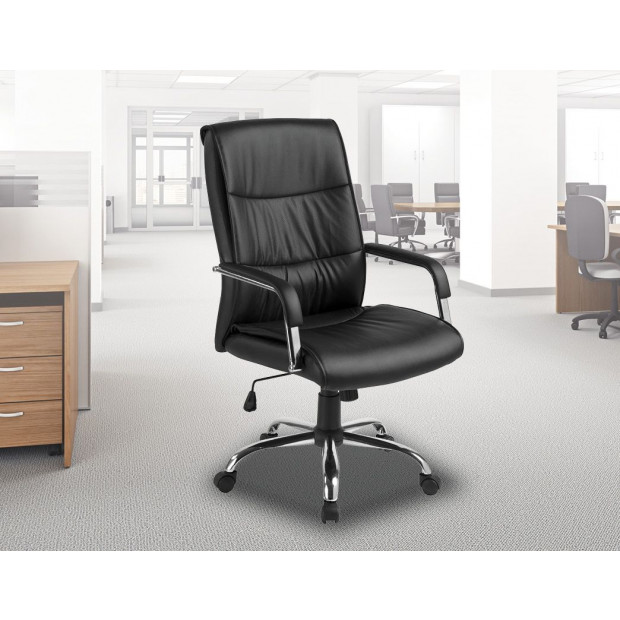 Pu Leather Office Chair Executive Padded Black 320mm Chrome