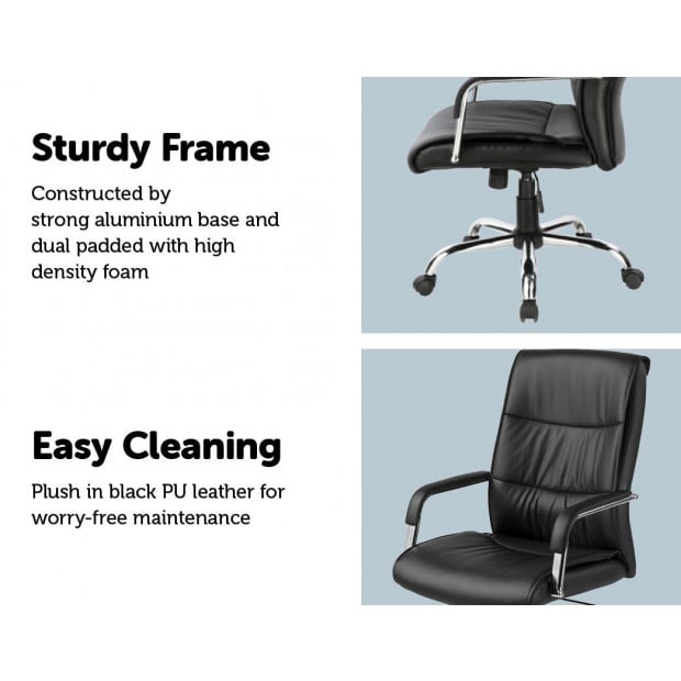 Pu Leather Office Chair Executive Padded Black 320mm Chrome Image 3