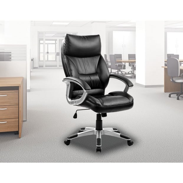 Pu Leather Office Chair Executive Padded Black 350mm Powder Coating