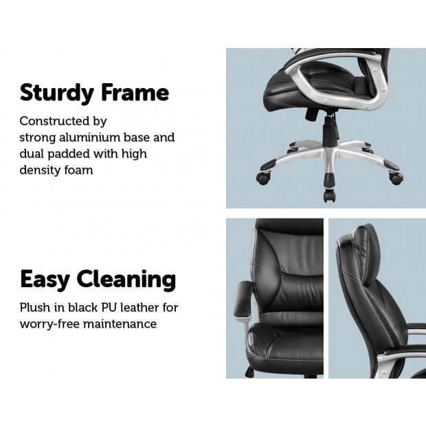 Pu Leather Office Chair Executive Padded Black 350mm Powder Coating Image 3