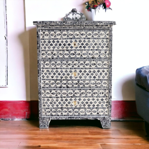 Santa Fe Shell Inlay Side Table Handcrafted Bedside Desk Image 3