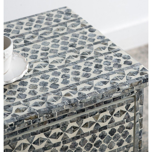 Santa Fe Shell Inlay Side Table Handcrafted Bedside Desk Image 6