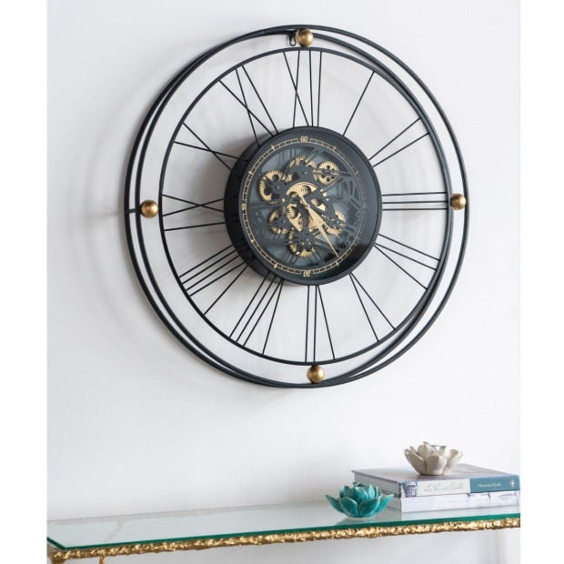Traveler Iron Wall Clock With Moving 3D Mechanism Art Decor