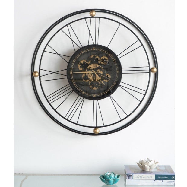 Traveler Iron Wall Clock With Moving 3D Mechanism Art Decor Image 2